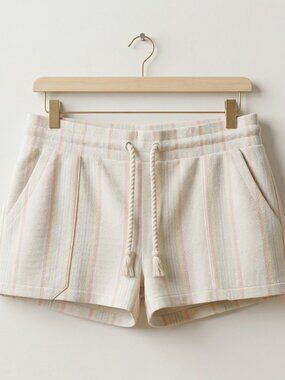 Southern Spirit Pastel Rainbow Stripe Terry Shorts Women's Size Large Drawstring